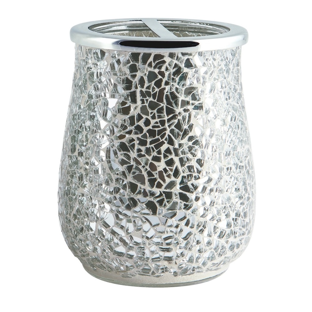 Glimmer Mosaic Glass Toothbrush Holder; Silver Shiny Grey